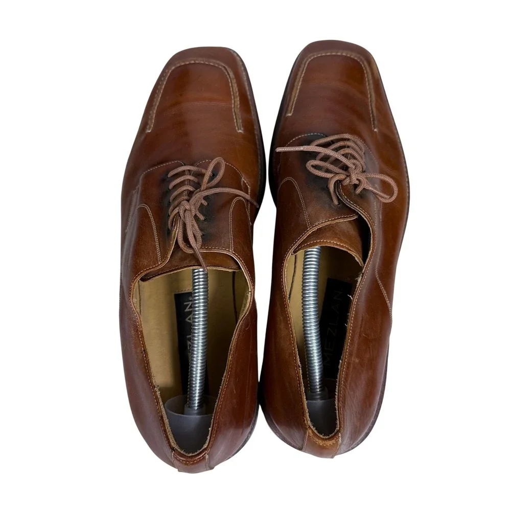 Mezlan Oxford Dress Shoes Mens 11.5 M Tan Leather Square Toe Lace Up Spain